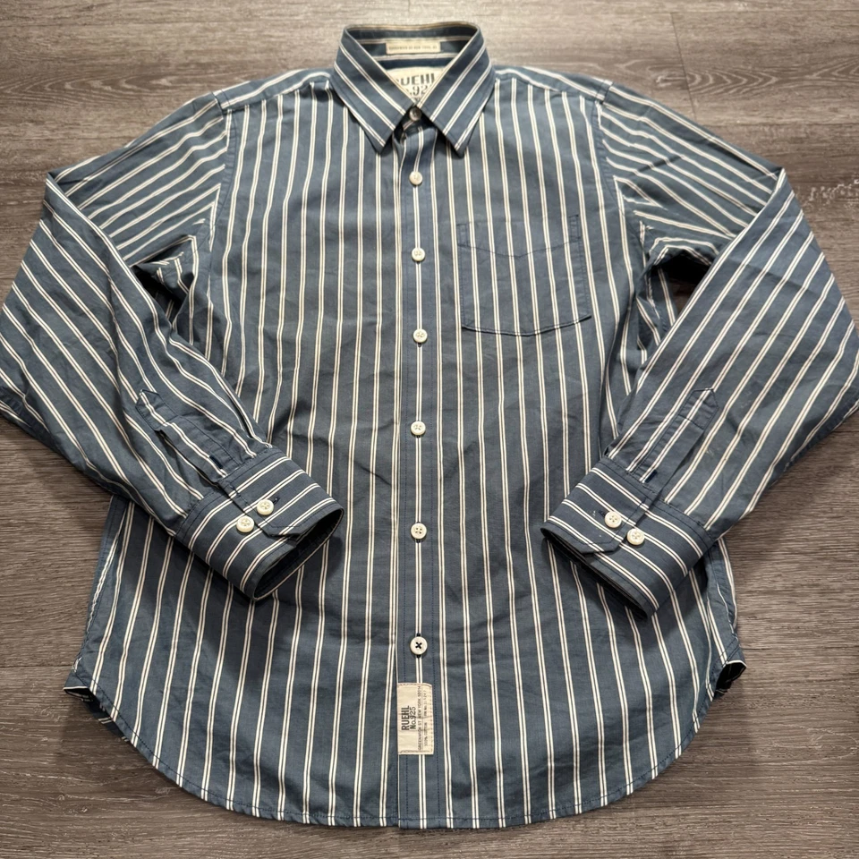 Camisa Ruehl Nº 925 Para Hombre Mediana Azul Rayas Calce Clásico Manga Larga Abotonada Foto 2 de 4