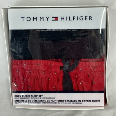 NWT Tommy Hilfiger Pajamas Short Sleeve Crew Neck & Pants Cozy Fleece Set