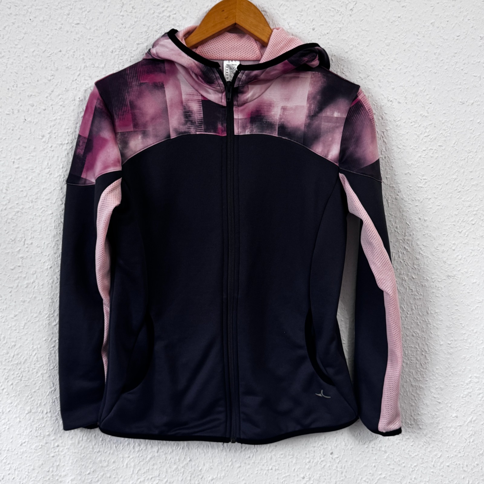 Decathlon Girls' S500 Full Zip Hooded Training Jacket - Pink/Black (Age 14-15)