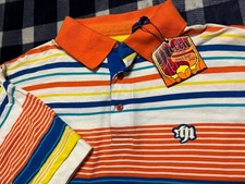 Vintage Mecca Striped Multicolor Urban Hip Hop Streetwear Polo Shirt NWT XL Y2K