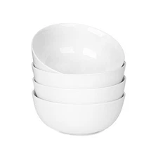 Cereal Bowls Set of 4, White Soup Bowls 20 Oz, Ceramic Breakfast Bowl 6 Inch, Ki