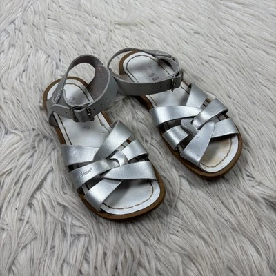 Salt Water Sandals Girl's 11 US 12 Silver Leather Fisherman