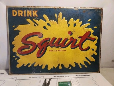 Original 1941 Squirt Cola Embossed Advertising Sign A A W Sign Co Country Store