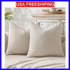 Pack of 2 Couch Throw Pillow Covers 18x18 Inch Neutral Beige Modern Boho Acce...