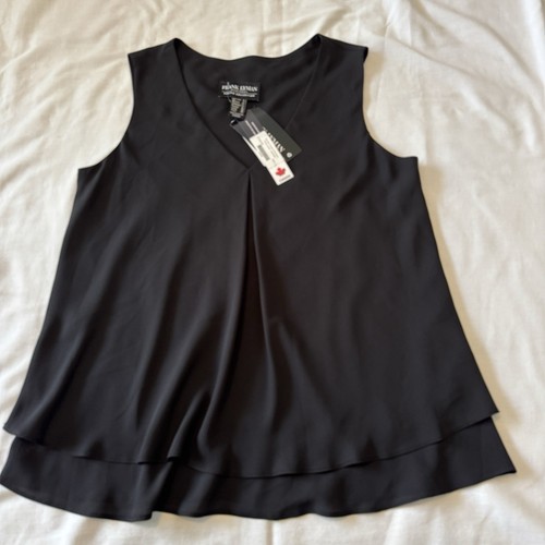 New FRANK LYMAN Women’s 6 Black Chiffon Tank Top Sleeveless Blouse Classic - Picture 4 of 8