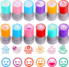 12 Sorted Teacher Stamps for Classroom, Self-Inking Rubber Colorful Teacher Stam