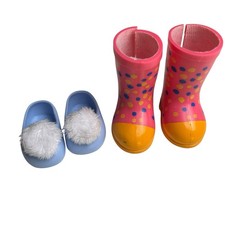 2 Pairs of American Girl Wellie Wishers Shoes Boots Fits 14.5" Dolls