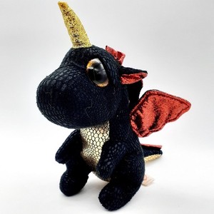 Ty Beanie Baby Grindal Dragon Plush Small Black Gold Red Eyes With Tag