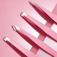 Tweezers for women facial hair, Stainless Steel Pink Tweezers Set for Eyebrows,