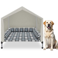 Elevated Dog Pet Bed House - Weatherproof 2-in-1 Indoor Outdoor Pet Cot with Can