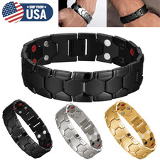 Men's Magnetic Therapy Bracelet Stainless Steel Double Row Strength Magnets USA