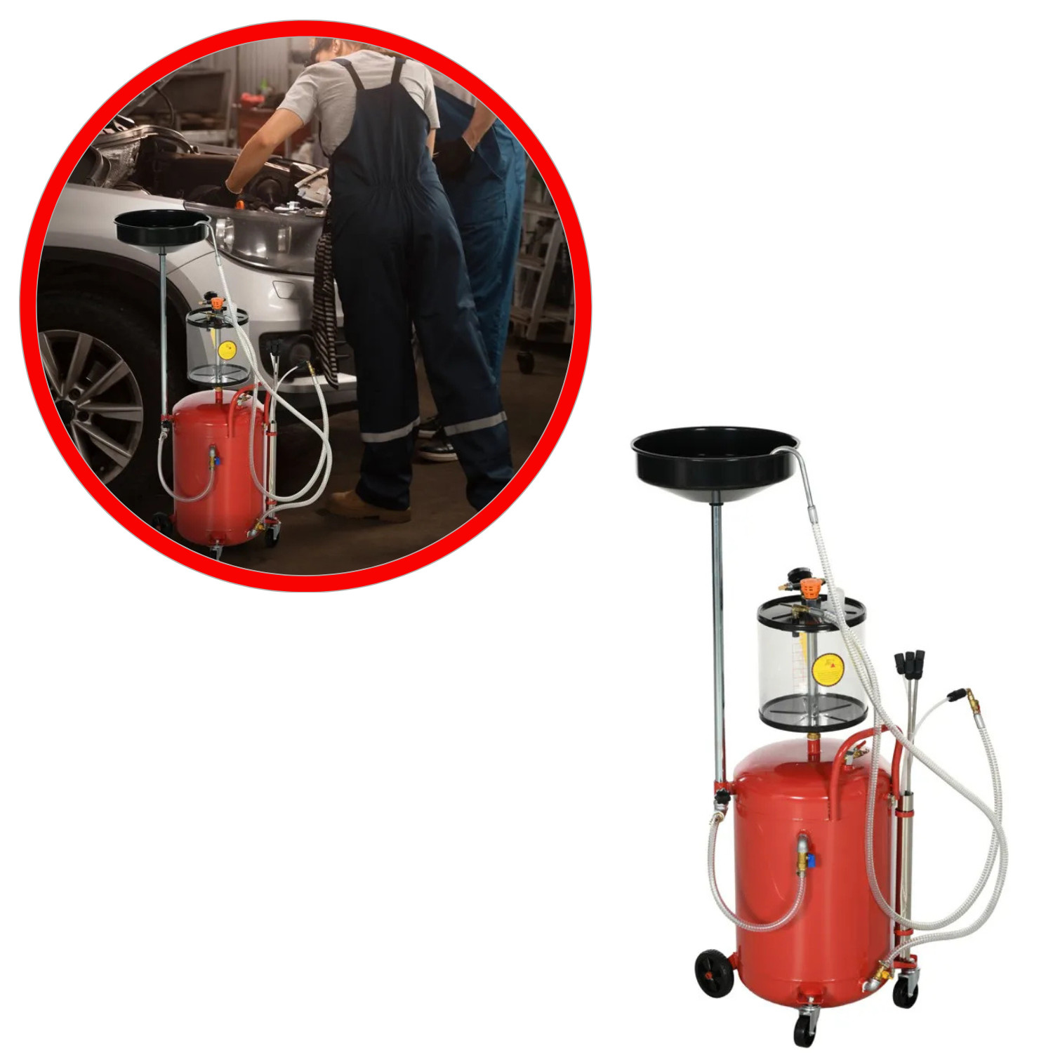 Récupérateur huile vidange 80L portable idéal pour entretenir vos voitures à la maison