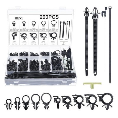 UHANBUT 200PCS Car Wire Loom Routing Clips, Push Mount 0.83x0.41 inch, Black 