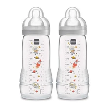 MAM Easy Active Baby Bottles 11oz, Fast Flow 2 Count (Pack of 1), Cotton 