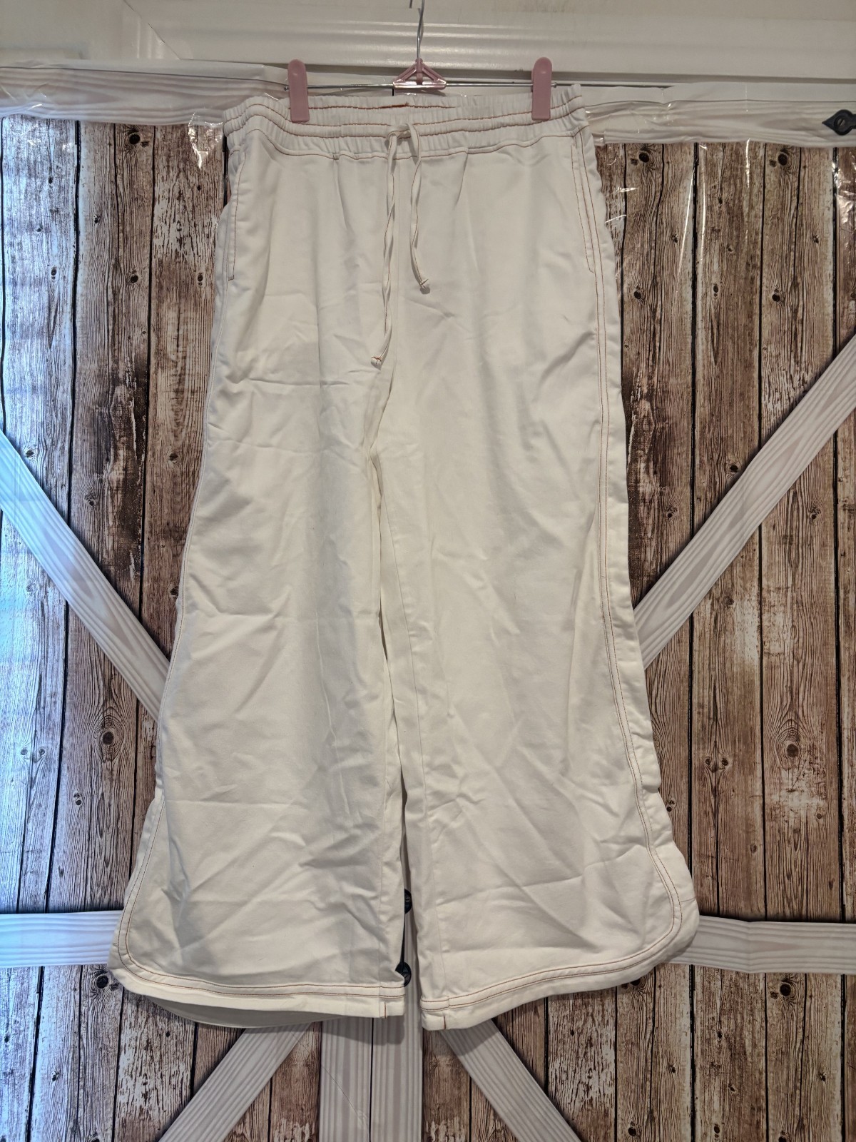 Women's Cream Wide-Leg Capri Pants Size L NWT #306