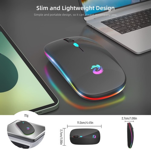 LED Wireless Mouse, Rechargeable Slim Silent Mice 2.4G Portable Office Optica... - Picture 3 of 7