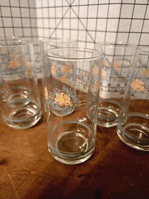 Corelle Apricot Grove Clear Drinking Glass Set of 9 Corning Glassware Vintage 6 