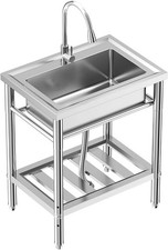 Kitchen Sink Stainless Steel Commercial Sink with Pull-out Faucet 28x20x34 Inch