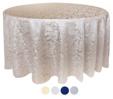 Tektrum 90" Round Damask Tablecloth-Waterproof/Spill Proof/Stain Resistant-Beige