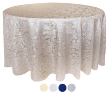 Tektrum 90" Round Damask Tablecloth-Waterproof/Spill Proof/Heavy Duty - Beige