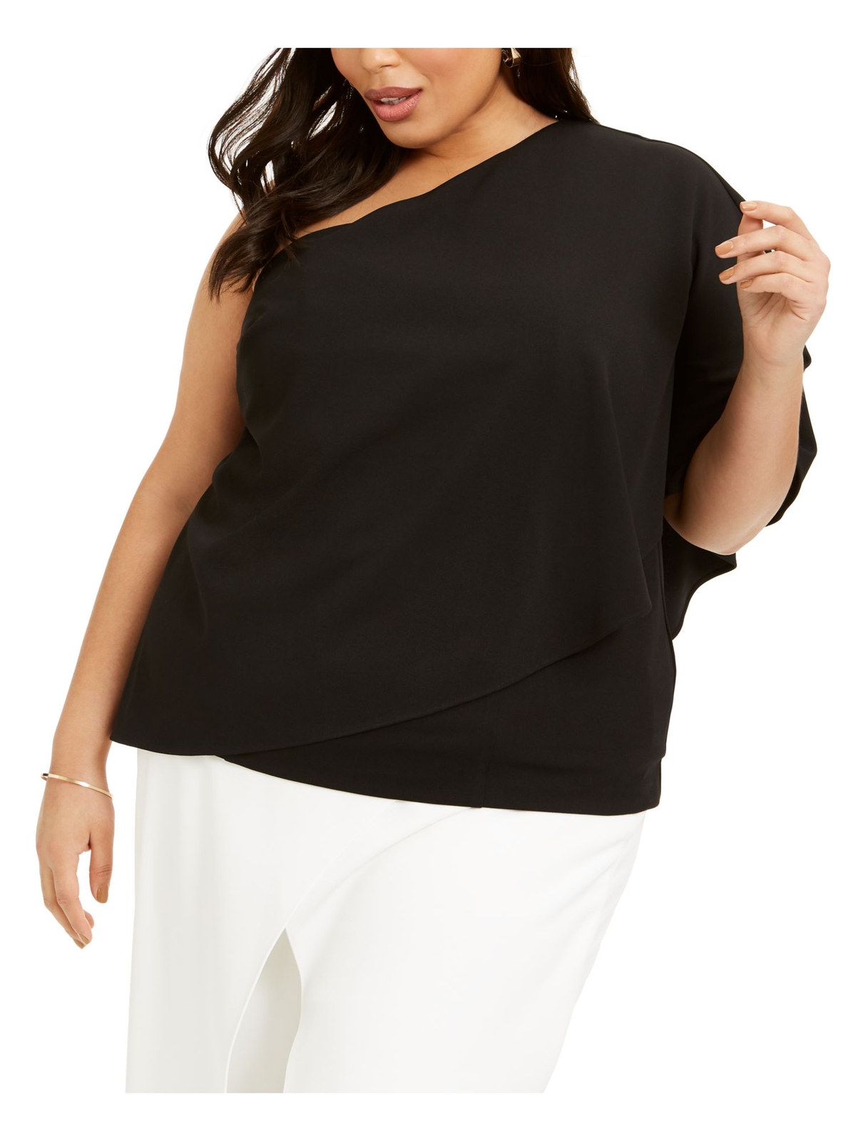 Женский черный топ без рукавов с асимметричным вырезом ADRIANNA PAPELL Plus 22W