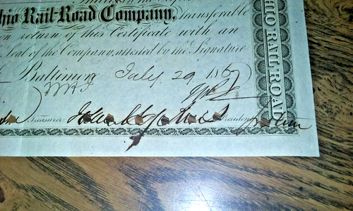 7/29 - 1867 Johns Hopkins signed B&O Railroad Stock Certificate Hospital Founder - Picture 2 of 10