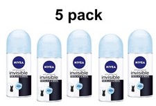 5 x Womens roll-on deodorant NIVEA BLACK WHITE PURE 1.7 fl.oz / 50 ml