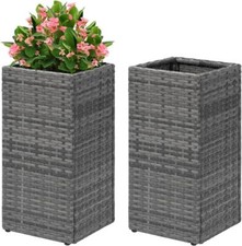 2 Pack Square Rattan Tall Large Plant Pot Flower Indoor Outdoor Garden Planters