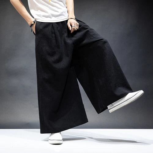 Womens Mens Japanese Wide Leg Pants Extra Baggy Cotton Linen Meditation Trousers - Picture 5 of 26