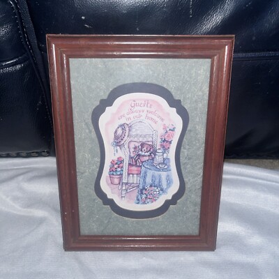 Vtg Figi Graphics Framed Print Welcome Sign Teapot Bear Guests Home Decor Wall 