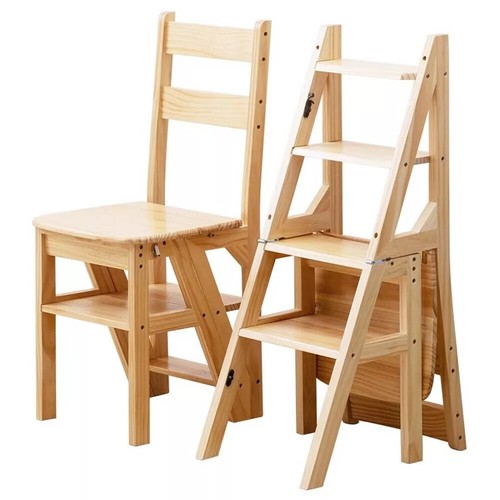 4 In-1 Folding Step Stool Ladder Wooden Chair Bookshelves Kitchen Household HOT! - Picture 7 of 10