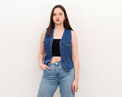 Denim Blue Vest Gilet Waistcoat Button 