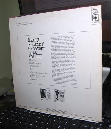 MARTY ROBBINS. " GREATEST HITS VOL.III " LP UK 1971. CBS LABEL. EX COND. - Picture 2 of 5