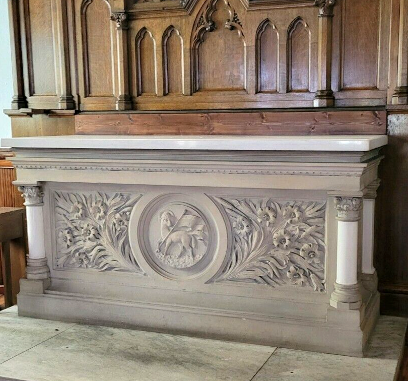 Wood Reredos Gothic Church Chapel Caen stone Altar Wood Reredos Carrara Marble ...