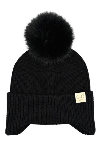C.C Exclusive Girls Boys Kids Soft Knit Ear Flap Knit Beanie Hat with Fur Pom - Picture 6 of 11
