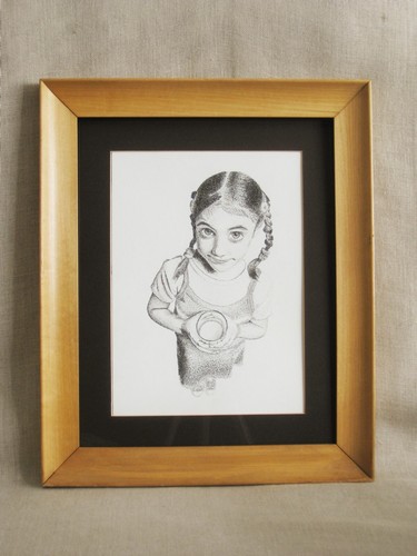 Vintage Portrait, Female Child Portrait Pen and Ink Drawing, Original Fine Art, - 第 1/6 張圖片