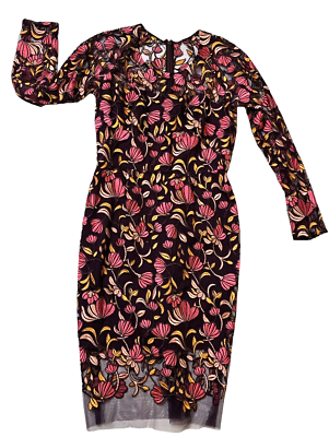 Neiman Marcus Lela Rose Embroidered Floral Dress Size 2