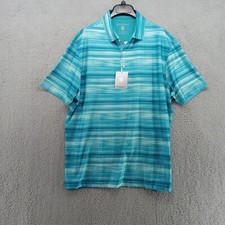 Hickey Freeman Polo Large Blue Aqua Azure Wave Stripe Golf Performance Stretch