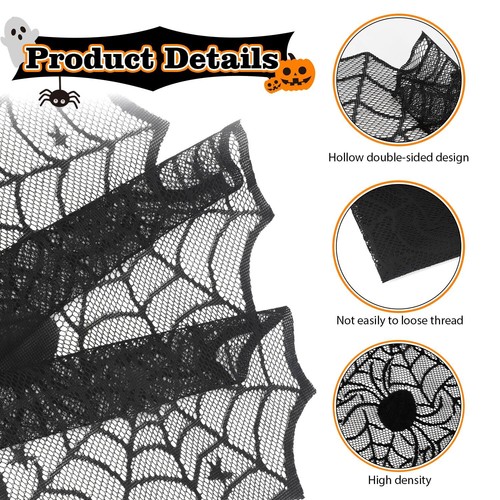 Halloween Table Runner Black Lace Spider Webs Table Runners for Halloween Tab... - Picture 3 of 7