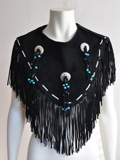 Vintage Western Style Native American Genuine Leather Fransen Poncho Cape Umhang