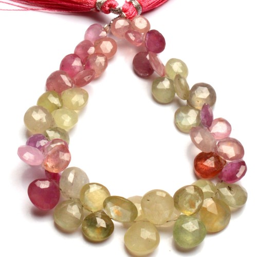 Natural Gem Multi Sapphire 6 to 10 mm Size Faceted Heart Briolette Beads 7" - Picture 6 of 7