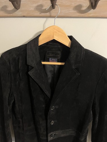 Giacca blazer vintage Ralph Lauren nera etichetta pelle scamosciata 3 bottoni grande raro - Foto 4 di 9