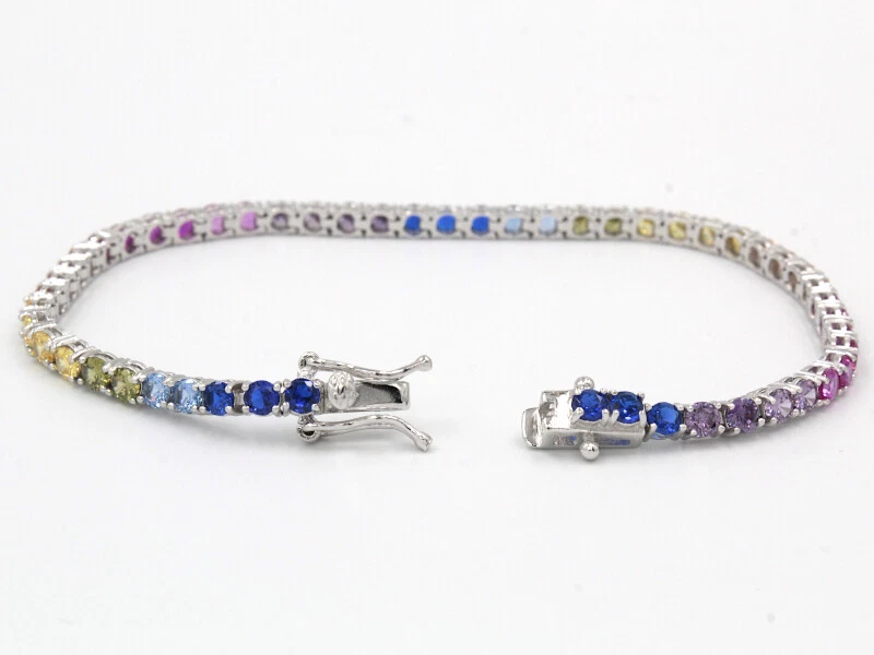 Bracciale Tennis Rainbow Zirconi Colorati Idea Regalo Nuovo Argento Top Qualità - Immagine 2 di 4