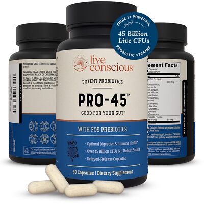 PRO45 Probiotics 45 Billion CFU 11 Strains   Gut & Immune Health w/Prebiotics
