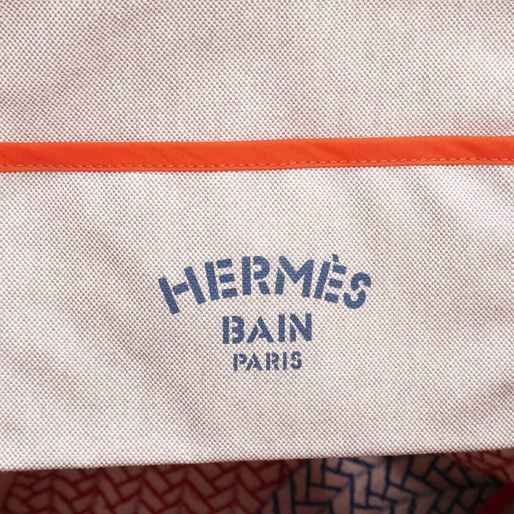 [USED品] HERMES-PARIS ビーチタオ ル　　　　　海とボート Hermes Poisson Natte Beach Tote Bag 100 Cotton Blue Rouge