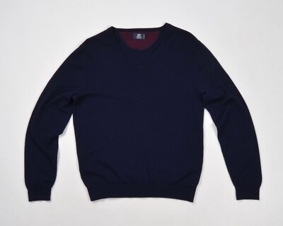 BOGGI Milano Navy Wool Cashmere V Neck Jumper Sweater Suede Elbow