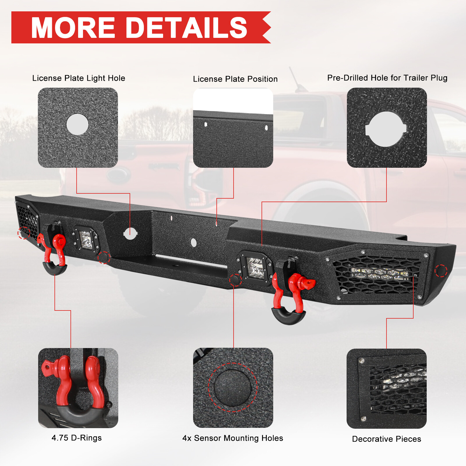 Steel Front Rear Bumper W/Winch Plate & LED Lights For 19982011 Ford