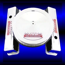 Chrome Tall Valve Covers and Air Cleaner For Chevy 400 Engines Red Emblems