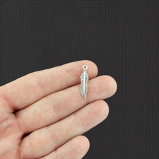 BULK 75 Feather Antique Silver Tone Charms 2 Sided - SC3228