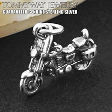 Guaranteed 925 Sterling Silver 3D American Motorcycle Bike Biker Charm